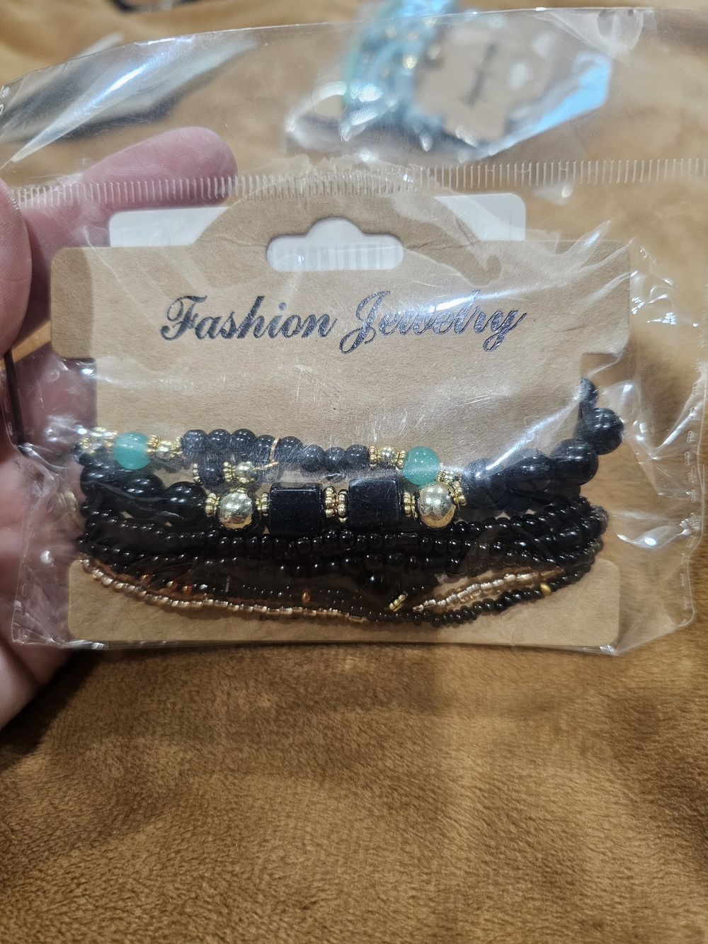 Element Black and Teal Layered Beaded Bracelet Set
